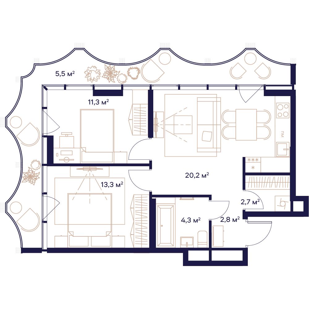2-комнатная, 60,1 м² — 47 985 510 ₽