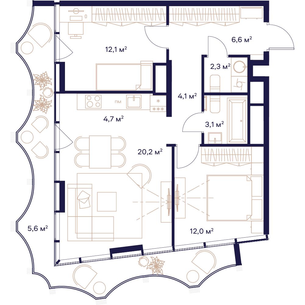 2-комнатная, 70,7 м² — 50 983 810 ₽