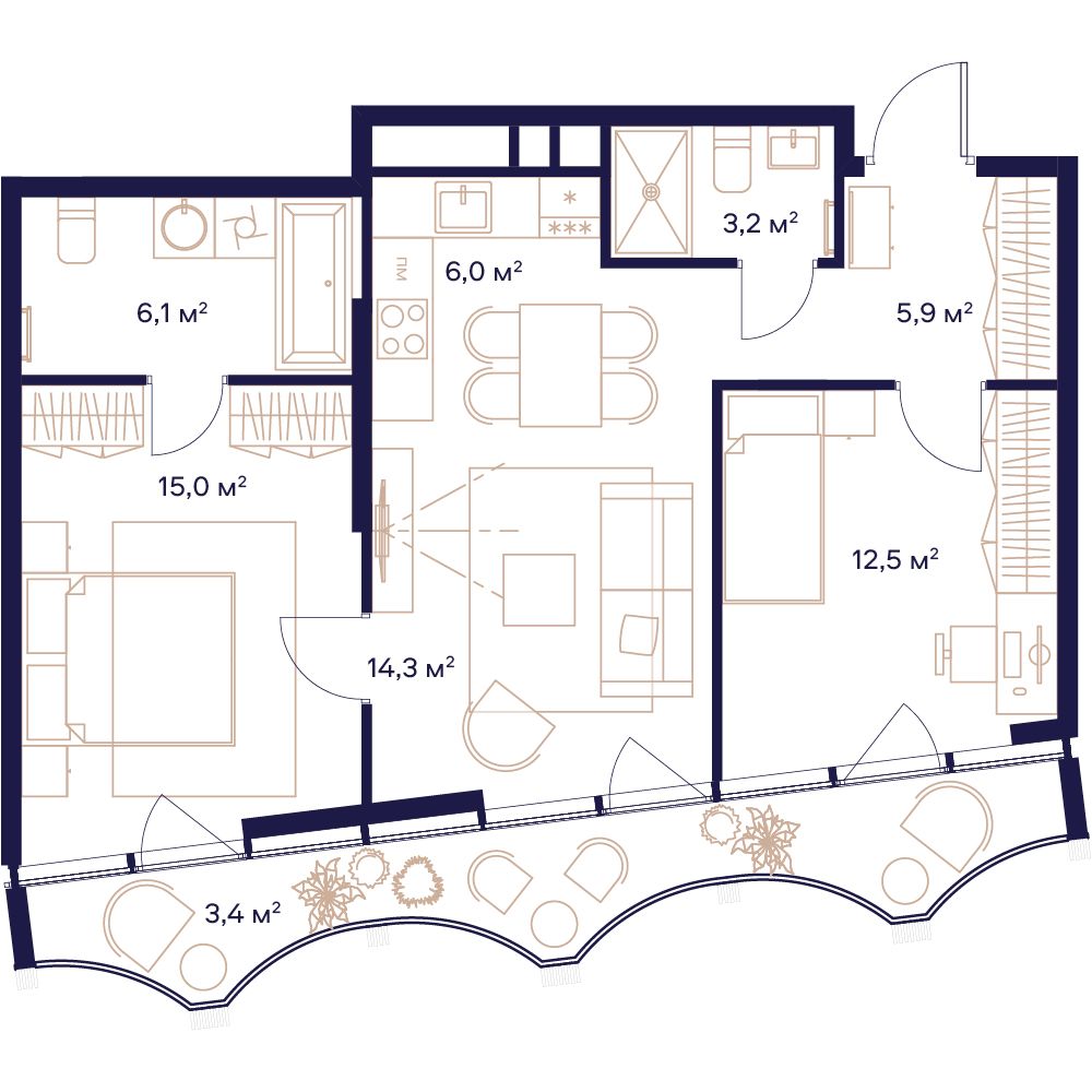 2-комнатная, 66,4 м² — 44 707 920 ₽