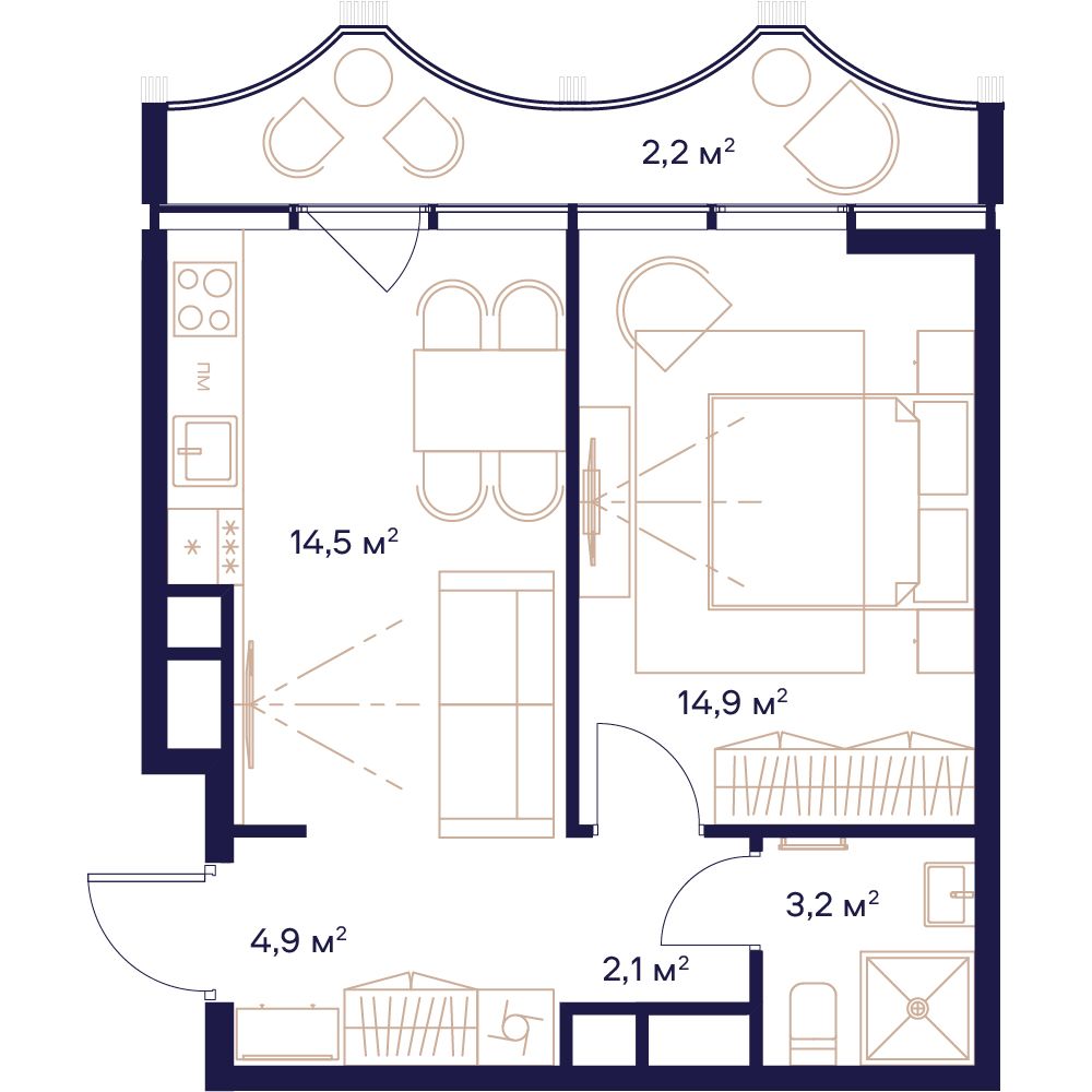 1-комнатная, 41,8 м² — 33 656 720 ₽