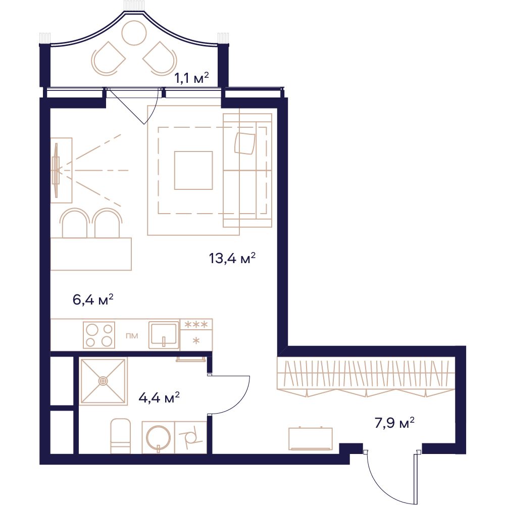 1-комнатная, 33,2 м² — 23 874 920 ₽