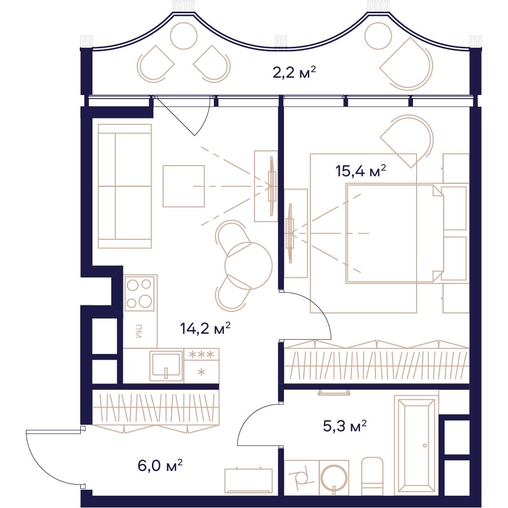 1-комнатная, 43,1 м² — 31 335 440 ₽