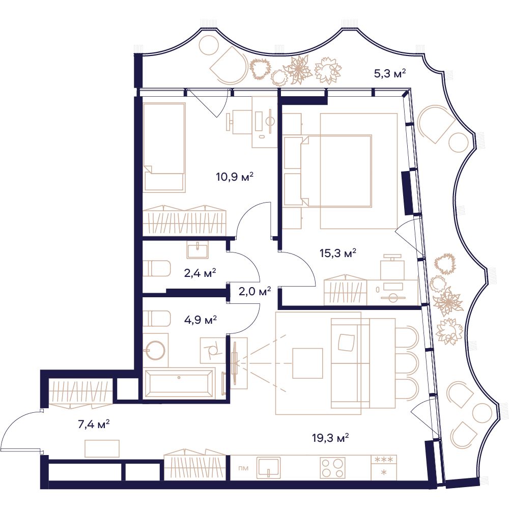 2-комнатная, 67,5 м² — 47 841 500 ₽