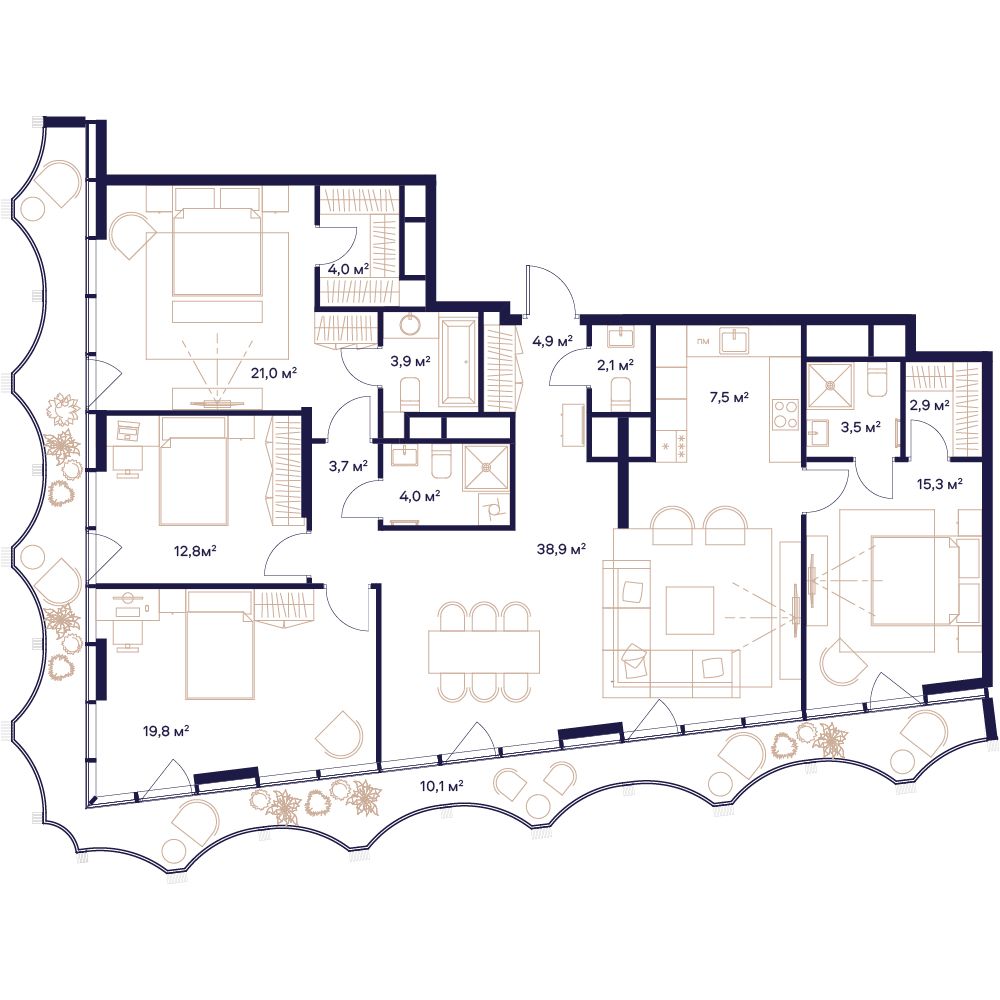 4-комнатная, 154,4 м² — 186 005 000 ₽