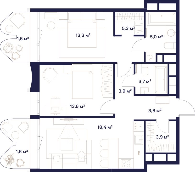 2-комнатная, 74,5 м² — 55 426 850 ₽