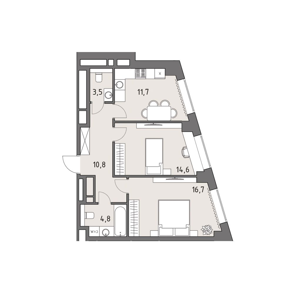2-комнатная, 62,1 м² — 45 790 841 ₽