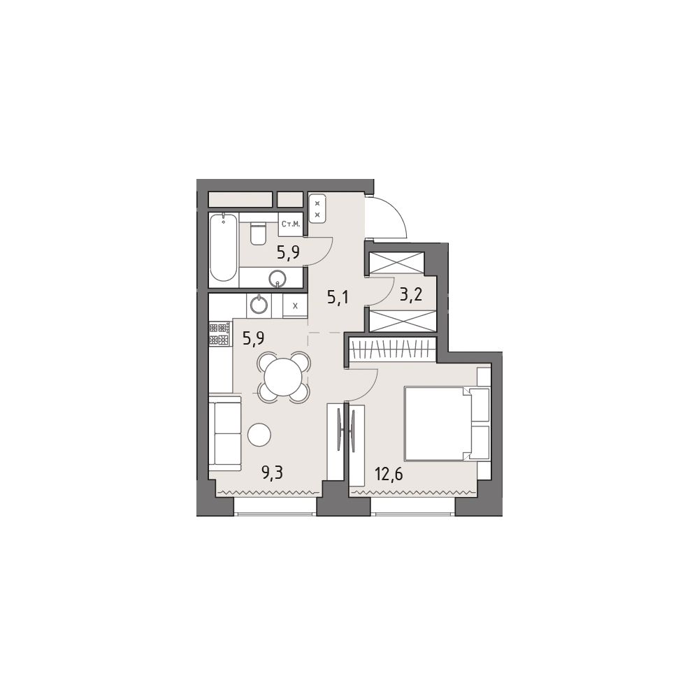 1-комнатная, 42 м² — 33 025 313 ₽