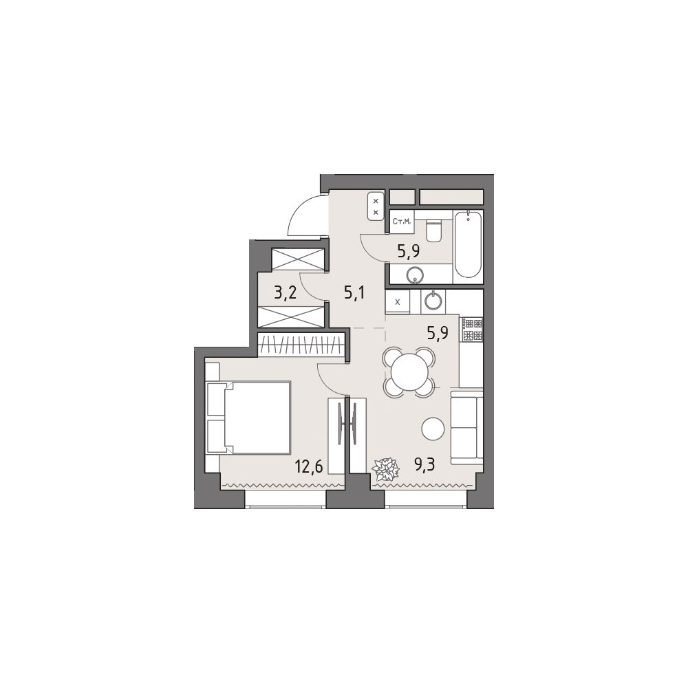1-комнатная, 42 м² — 32 640 941 ₽
