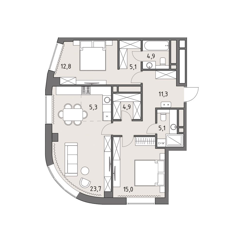 3-комнатная, 87,9 м² — 63 687 215 ₽