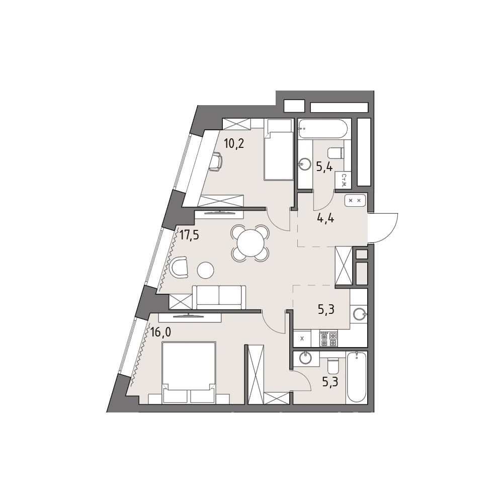 3-комнатная, 64,2 м² — 49 271 424 ₽