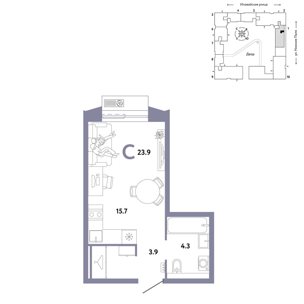 1-комнатная, 23,9 м² — 18 590 000 ₽