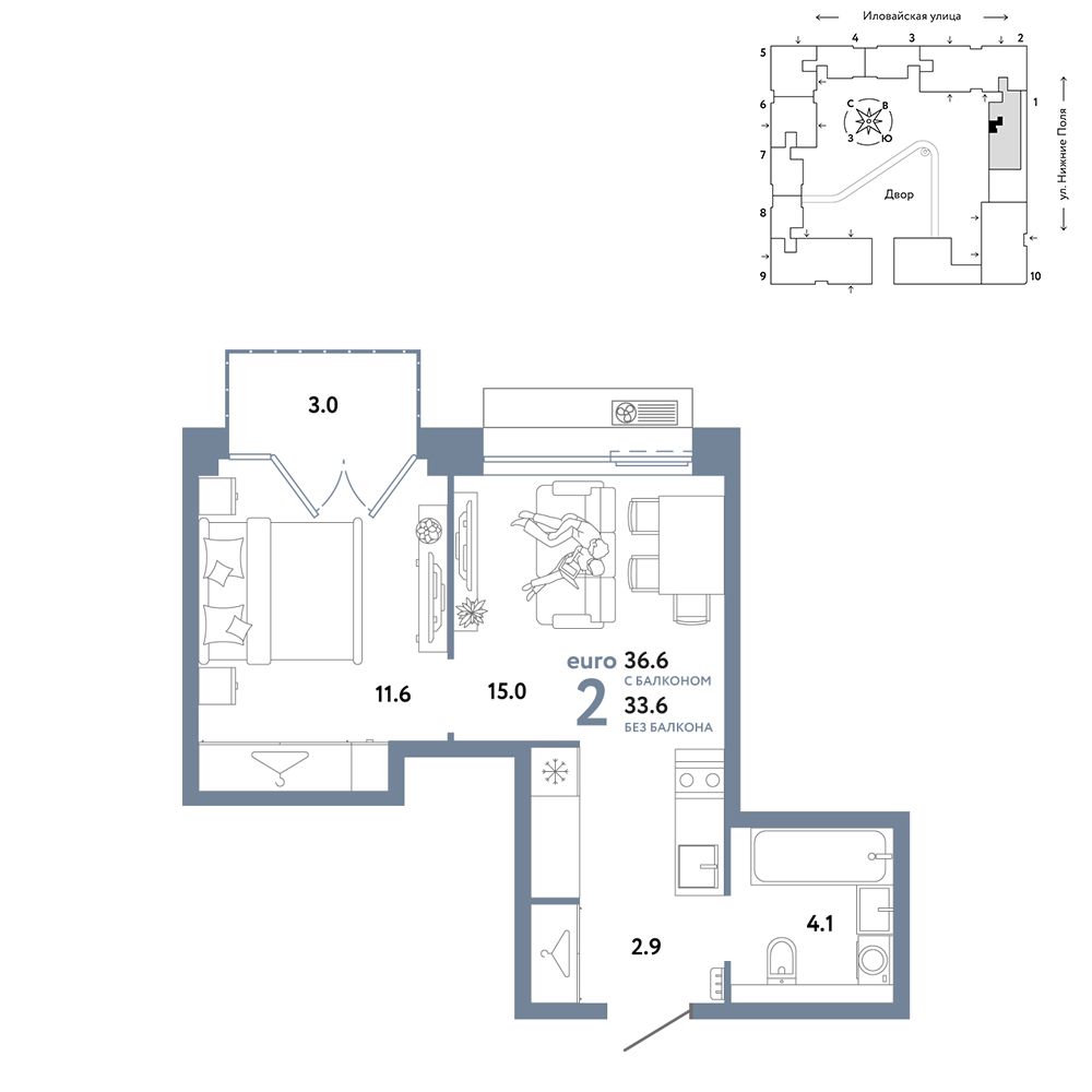 2-комнатная, 36,6 м² — 22 190 000 ₽