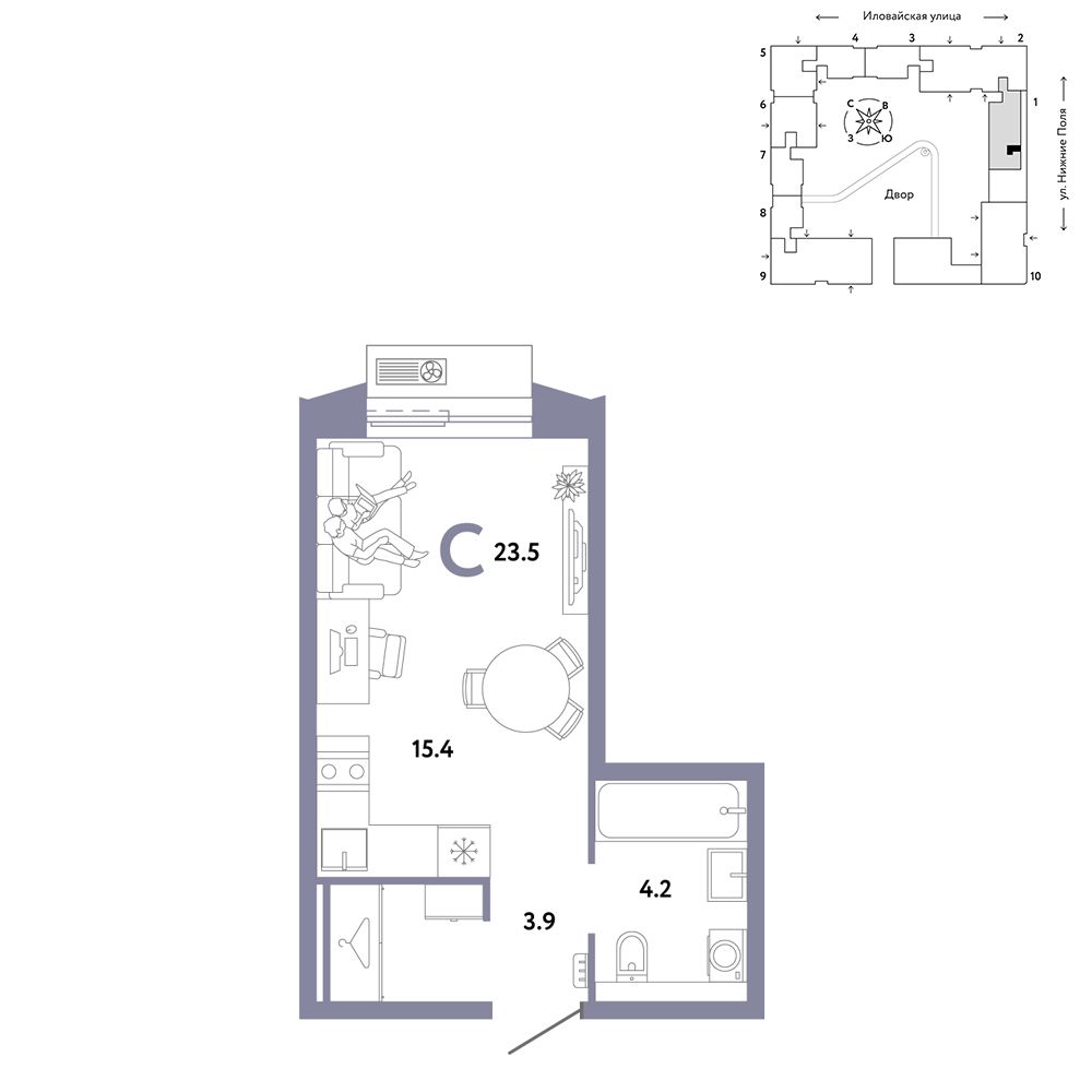 1-комнатная, 23,5 м² — 18 690 000 ₽