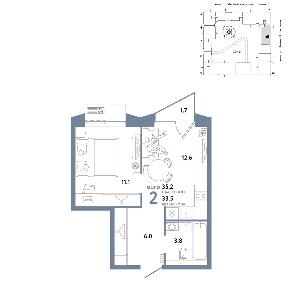 2-комнатная, 35,2 м² — 22 390 000 ₽