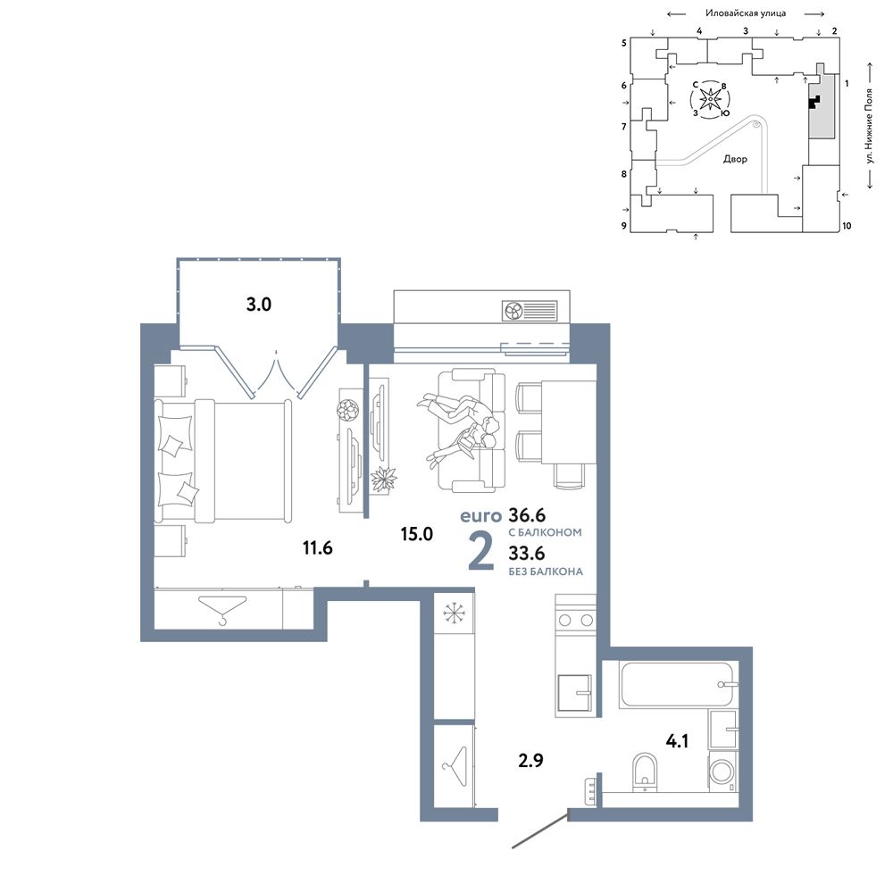 2-комнатная, 36,6 м² — 19 667 646 ₽