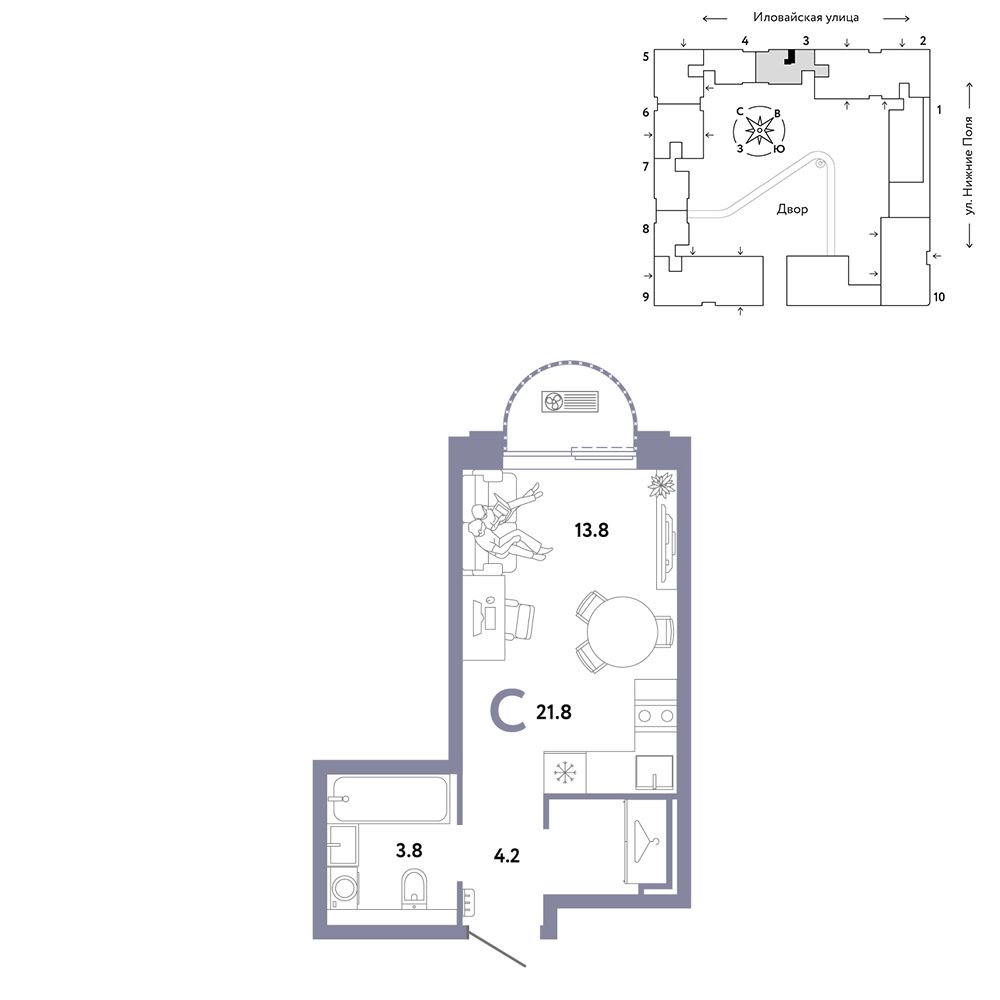 1-комнатная, 21,8 м² — 18 190 000 ₽