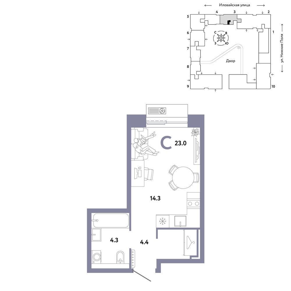 1-комнатная, 23 м² — 16 755 882 ₽