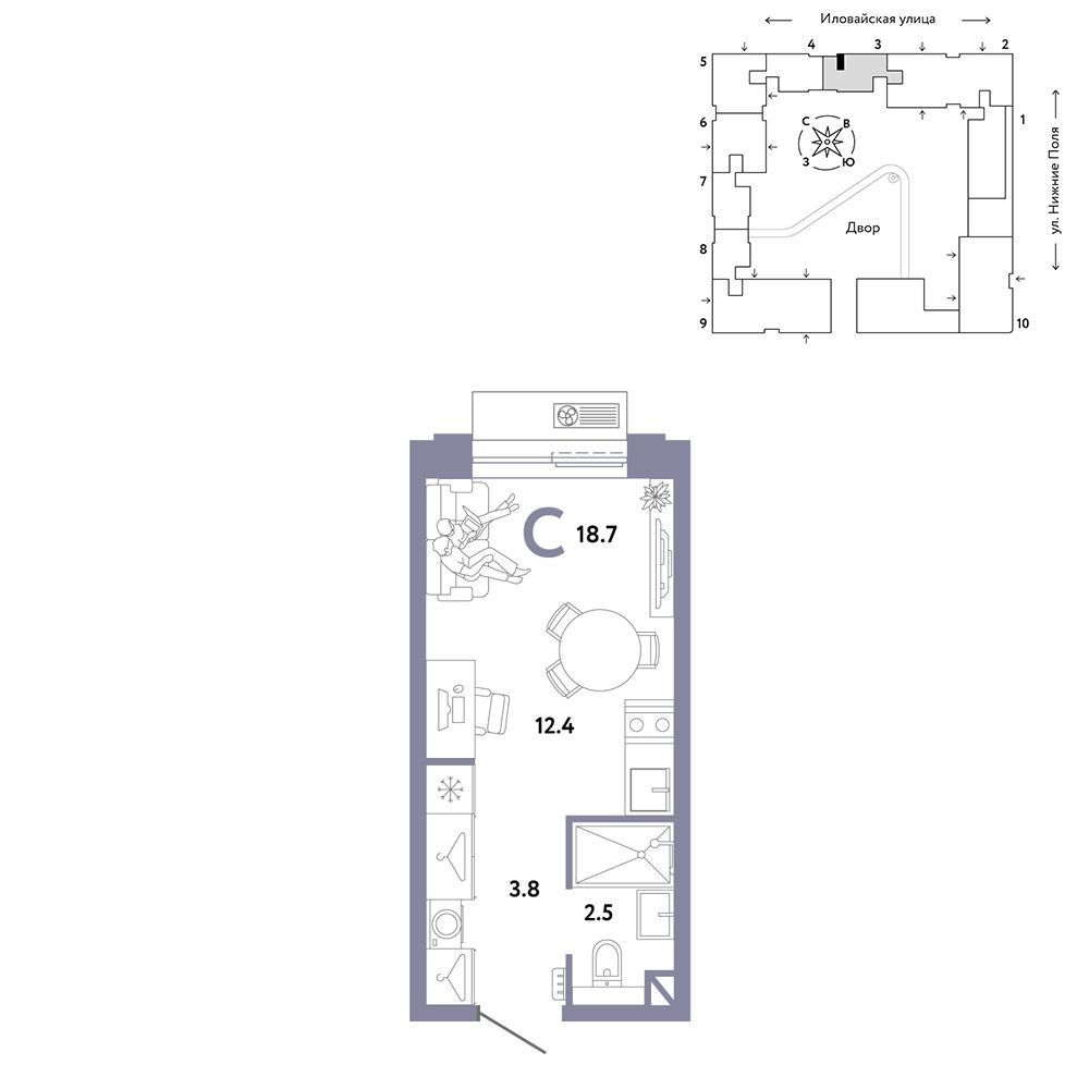 1-комнатная, 18,7 м² — 16 090 000 ₽