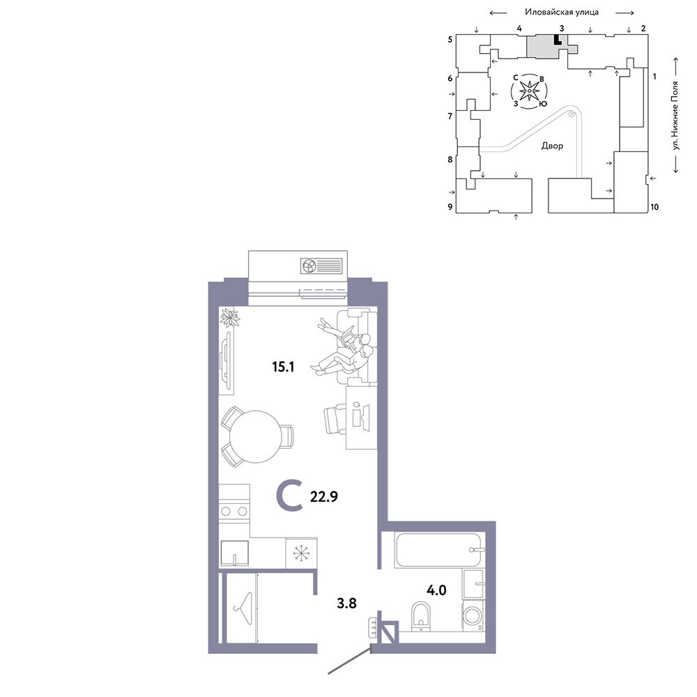 1-комнатная, 22,9 м² — 17 190 000 ₽