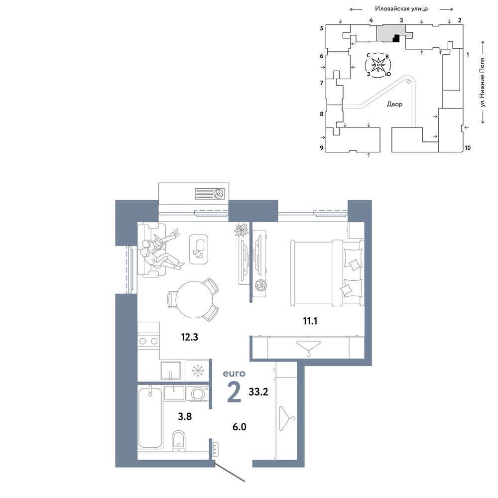 2-комнатная, 33,2 м² — 21 990 000 ₽