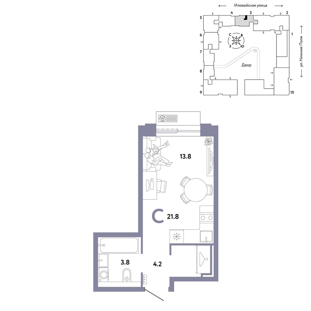 1-комнатная, 21,8 м² — 18 290 000 ₽