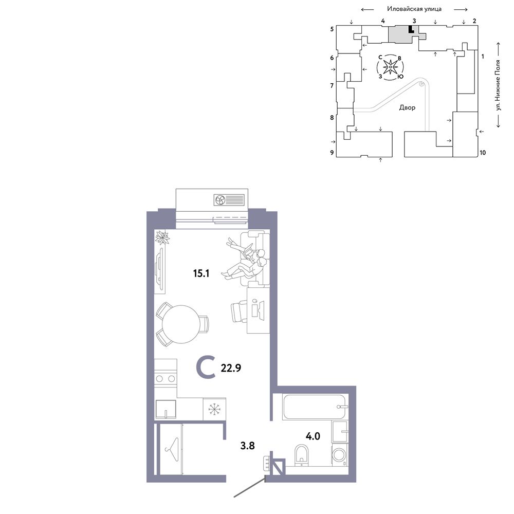 1-комнатная, 22,9 м² — 18 090 000 ₽