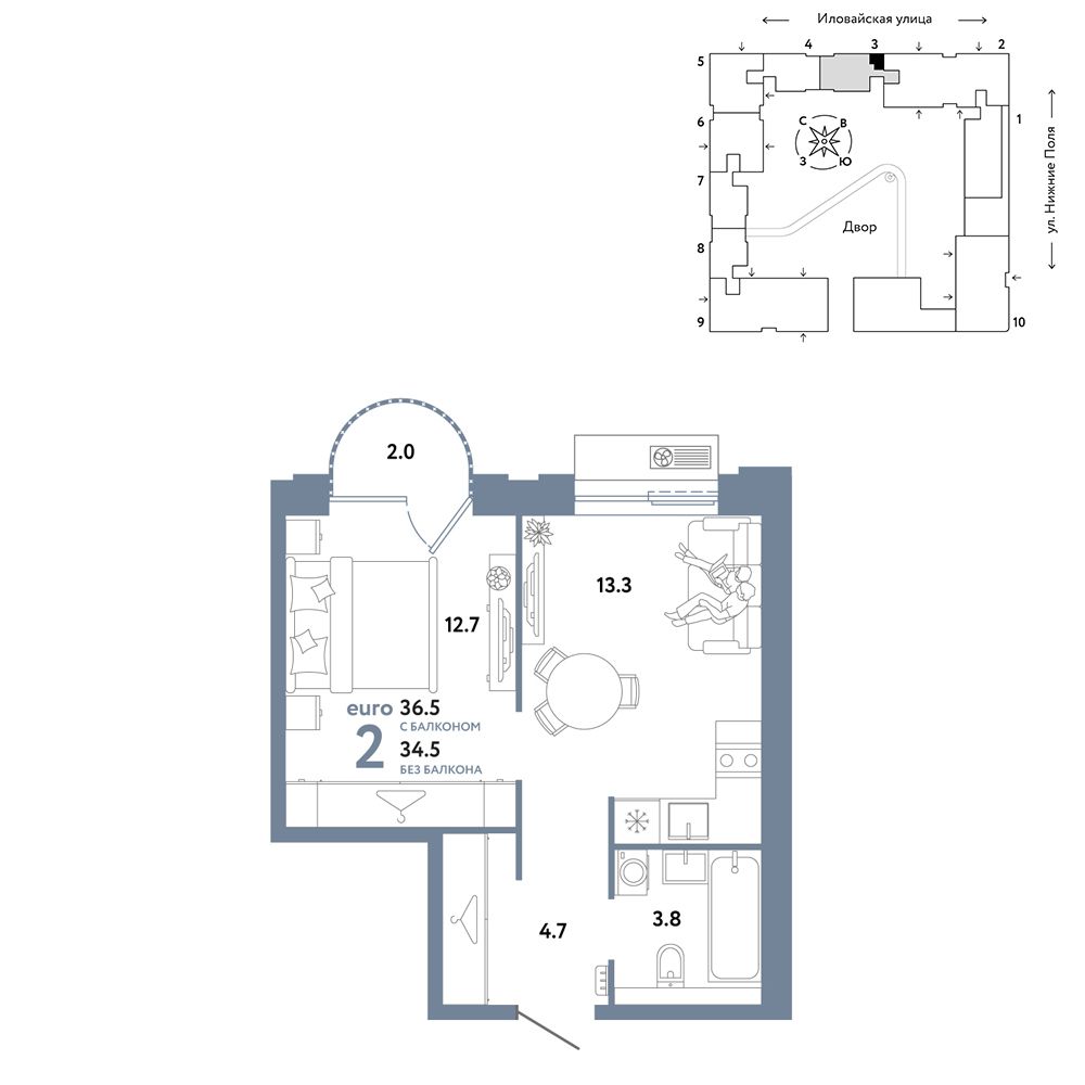 2-комнатная, 36,5 м² — 19 844 118 ₽