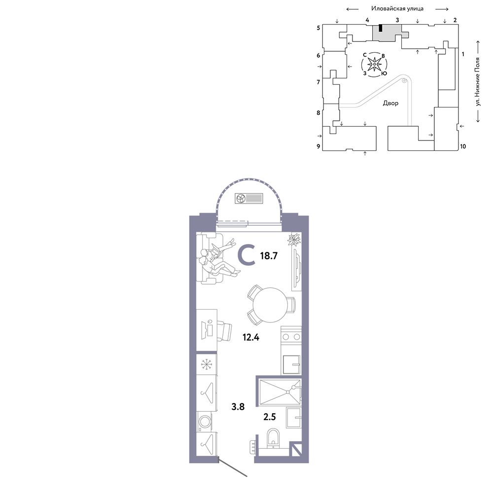 1-комнатная, 18,7 м² — 16 890 000 ₽