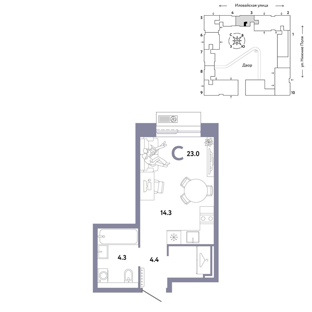 1-комнатная, 23 м² — 19 090 000 ₽