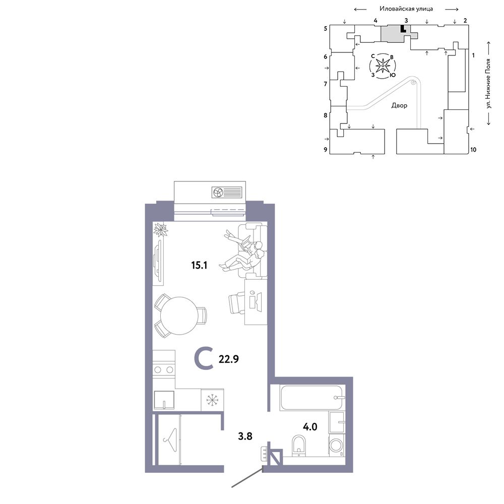 1-комнатная, 22,9 м² — 18 890 000 ₽