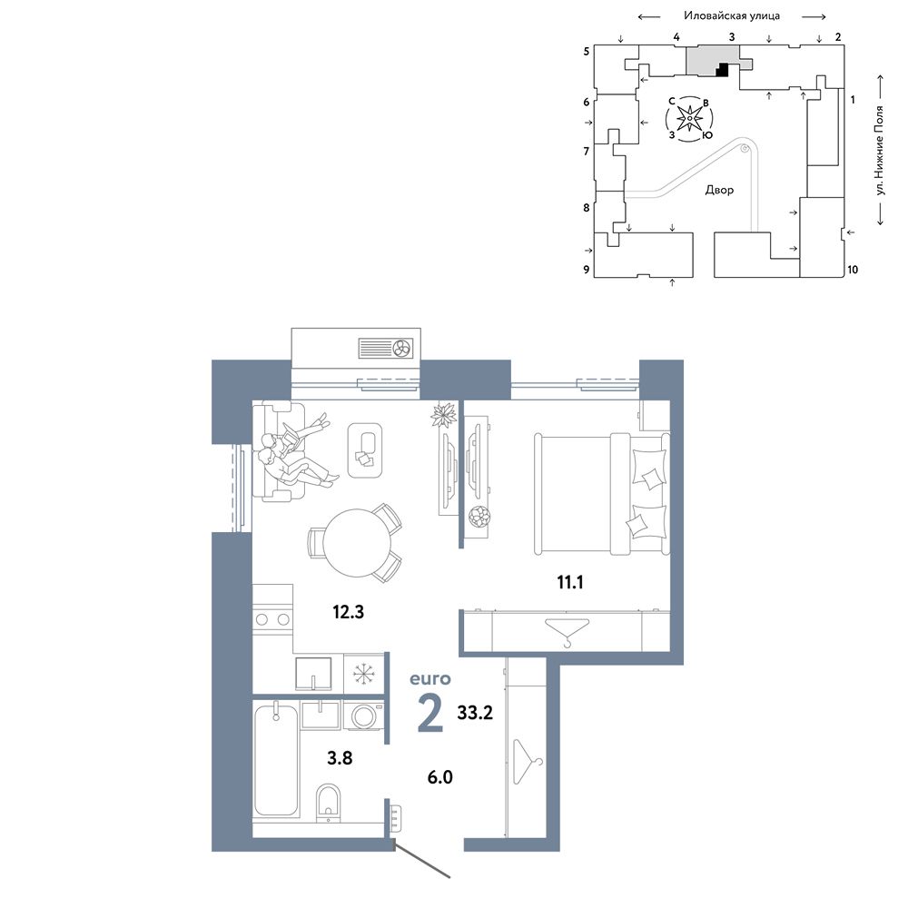 2-комнатная, 33,2 м² — 22 090 000 ₽