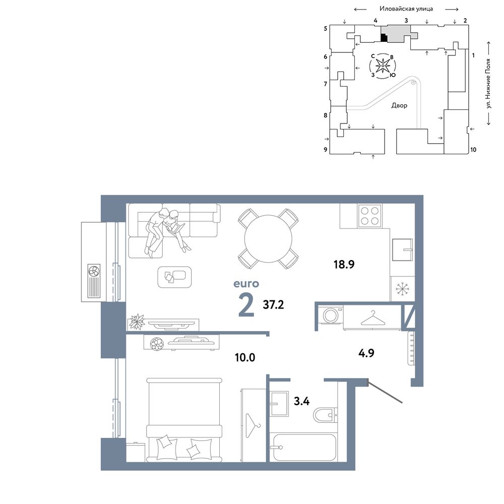 2-комнатная, 37,2 м² — 25 690 000 ₽