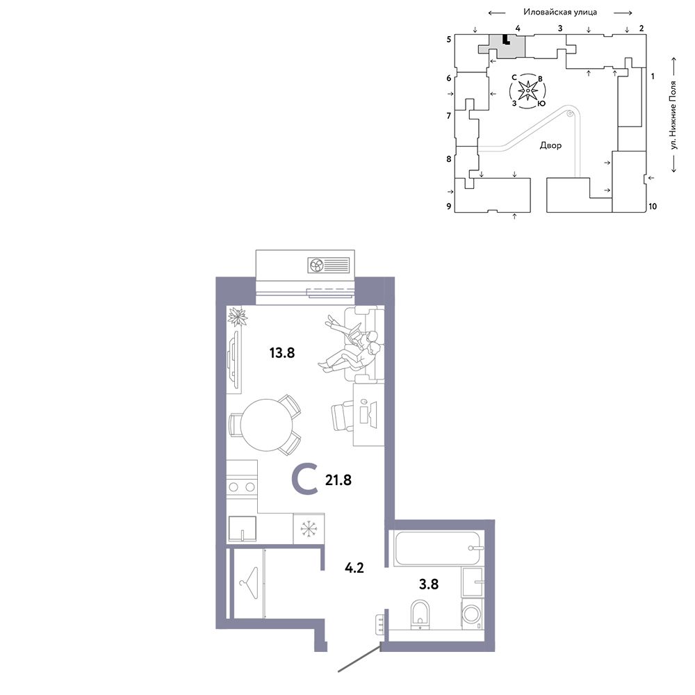 1-комнатная, 21,8 м² — 17 890 000 ₽