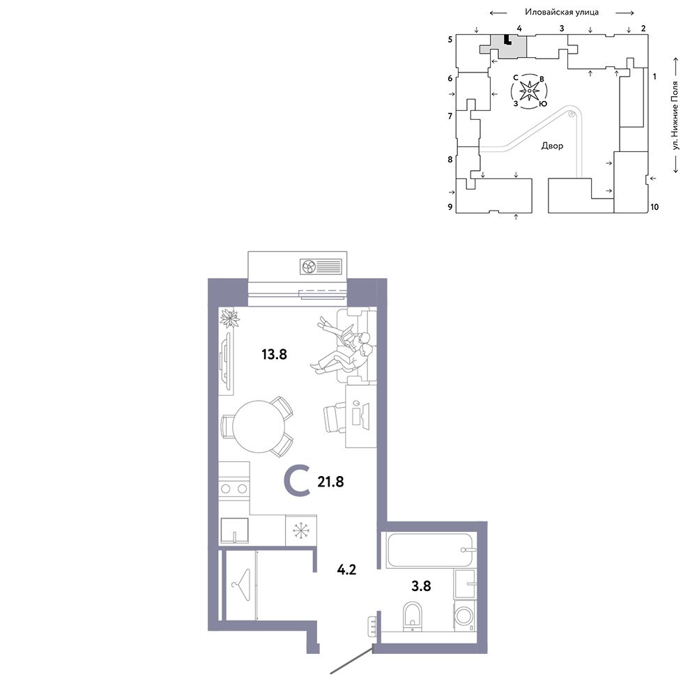 1-комнатная, 21,8 м² — 17 990 000 ₽
