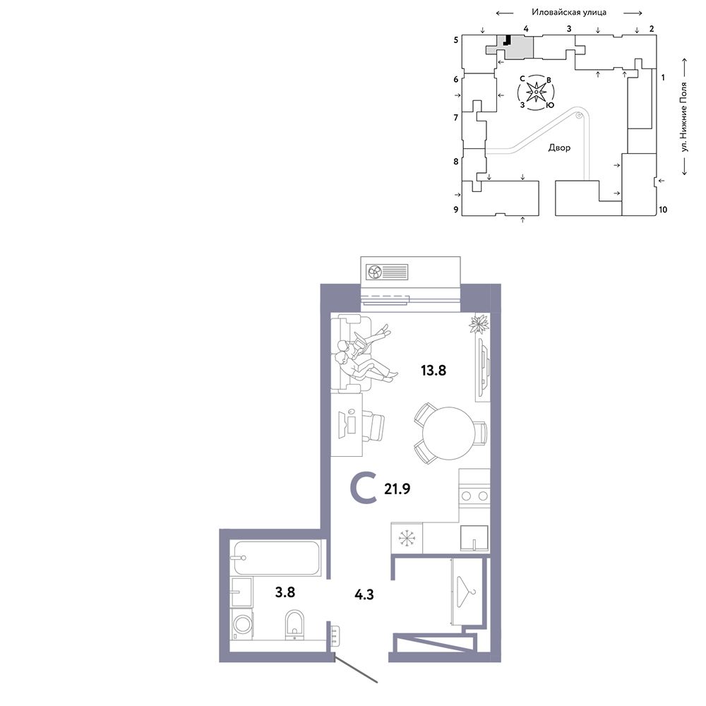 1-комнатная, 21,9 м² — 17 990 000 ₽