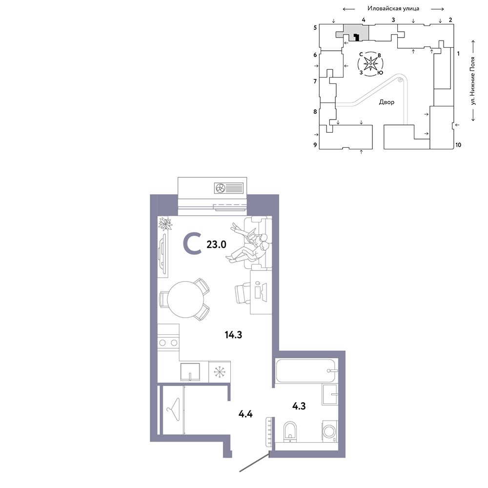 1-комнатная, 23 м² — 18 290 000 ₽