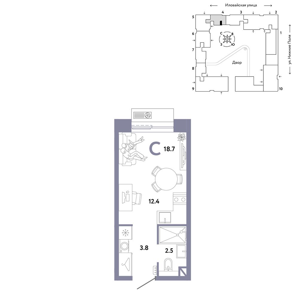 1-комнатная, 18,7 м² — 16 390 000 ₽