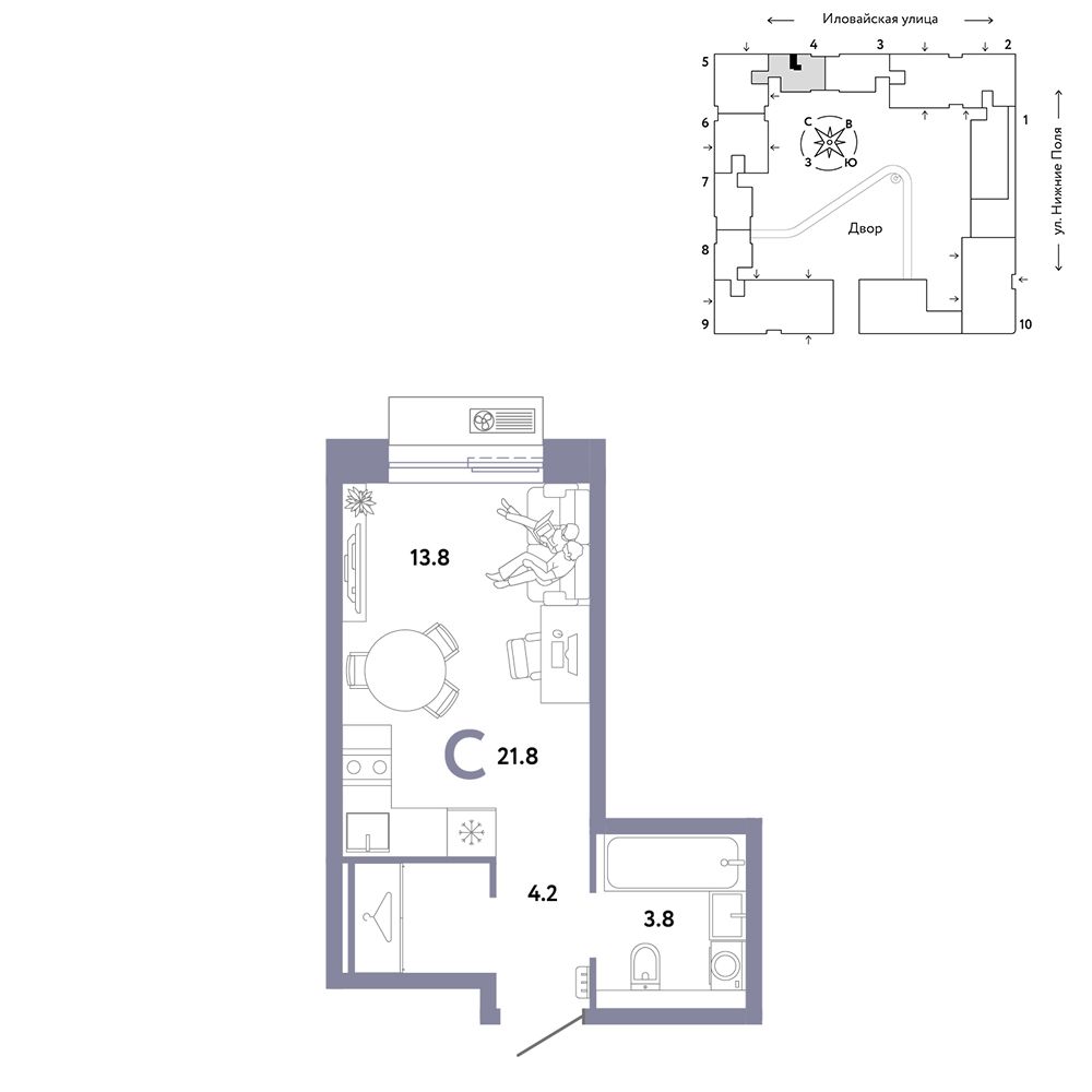 1-комнатная, 21,8 м² — 18 090 000 ₽