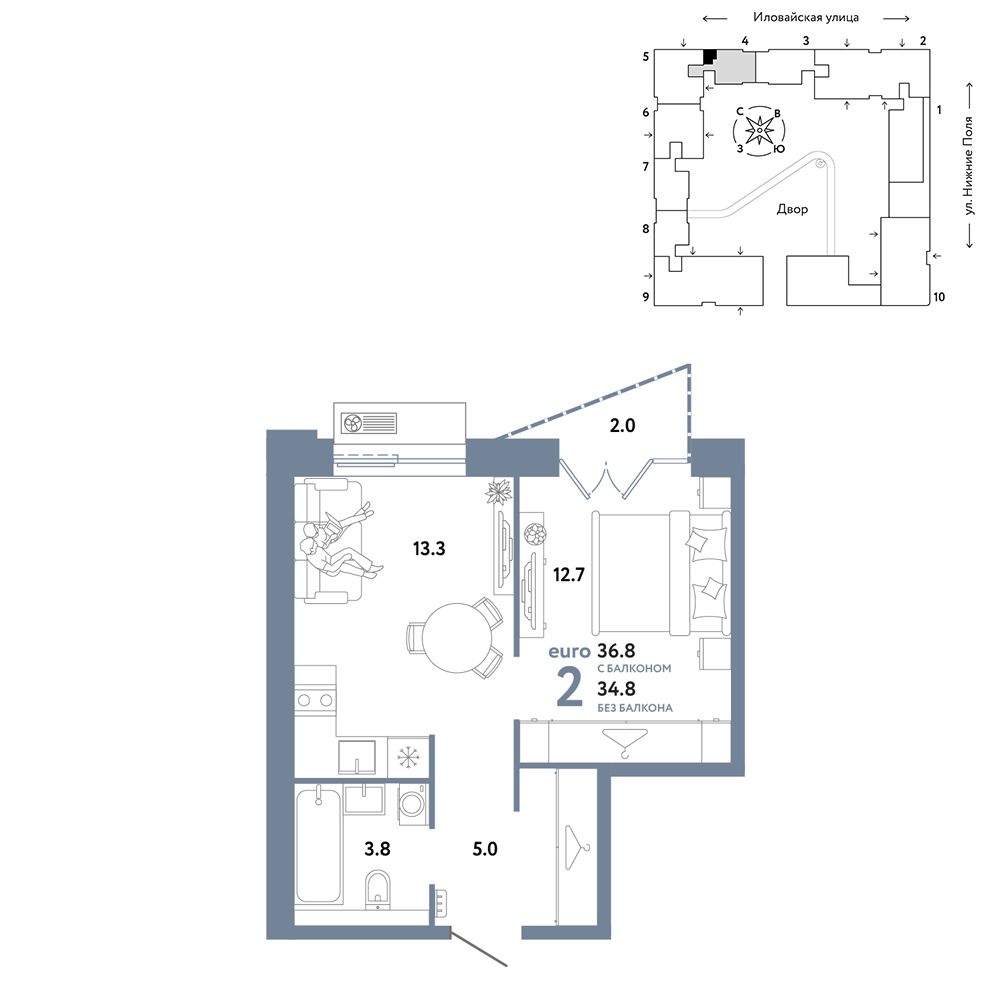 2-комнатная, 36,8 м² — 24 090 000 ₽