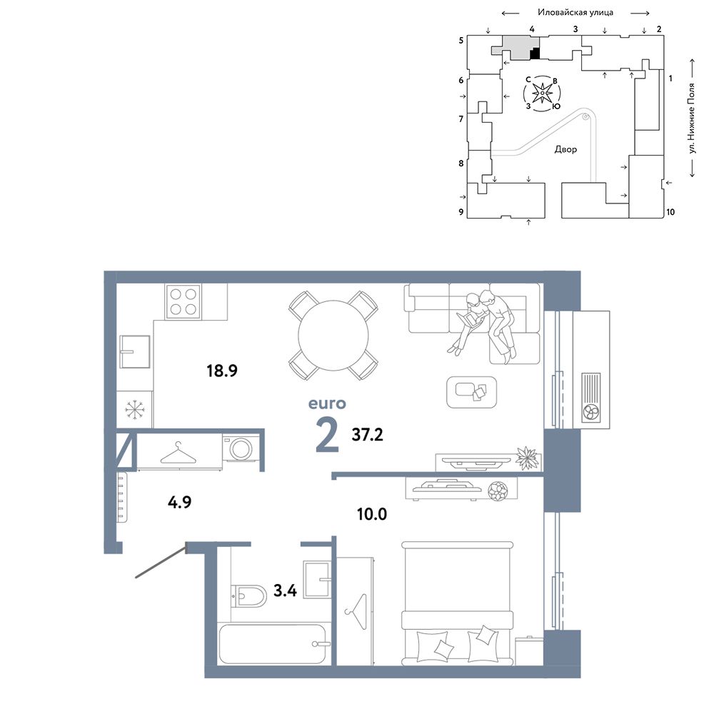 2-комнатная, 37,2 м² — 23 990 000 ₽