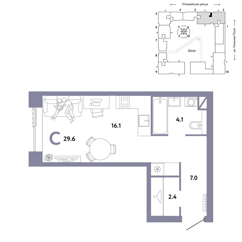 1-комнатная, 29,6 м² — 16 402 941 ₽