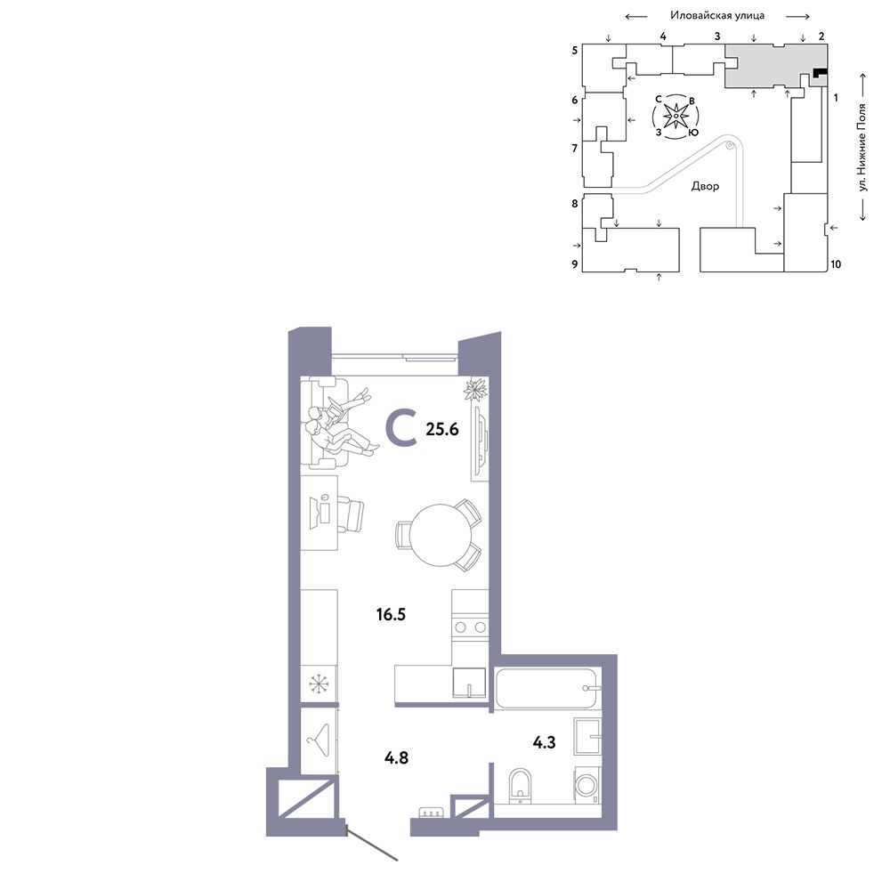 1-комнатная, 25,6 м² — 16 390 000 ₽