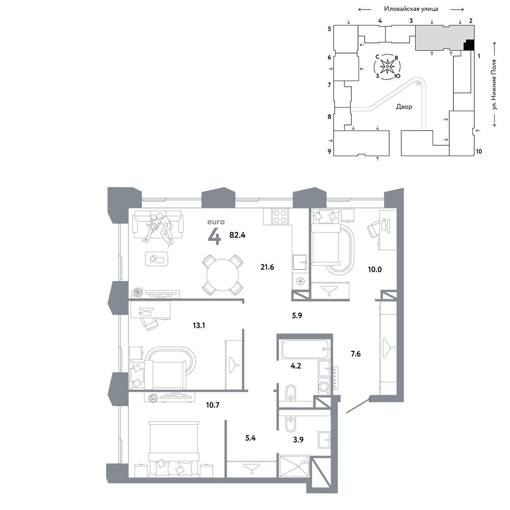 4-комнатная, 82,4 м² — 35 108 823 ₽