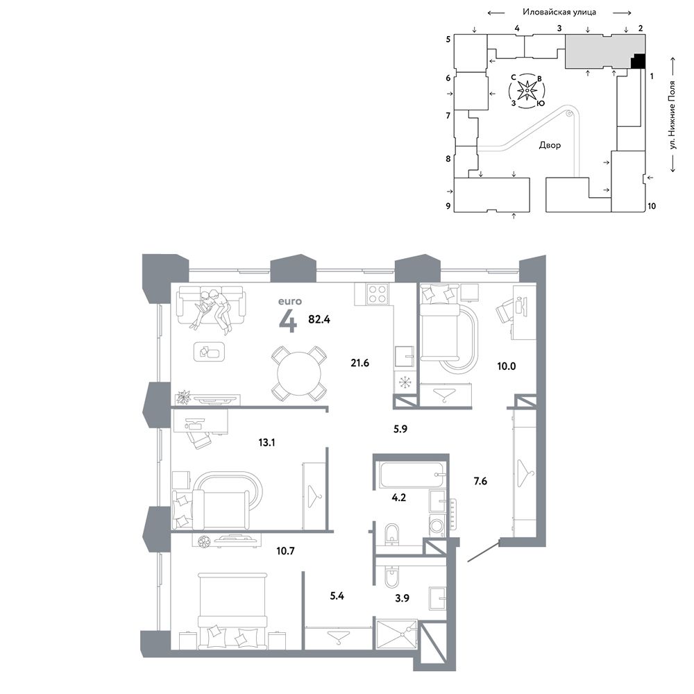 4-комнатная, 82,4 м² — 39 490 000 ₽