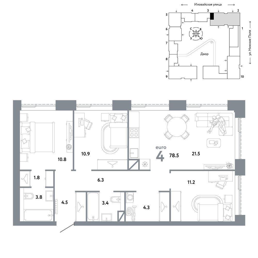 4-комнатная, 78,5 м² — 35 390 000 ₽