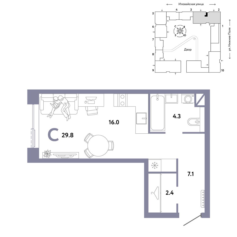 1-комнатная, 29,8 м² — 17 285 294 ₽