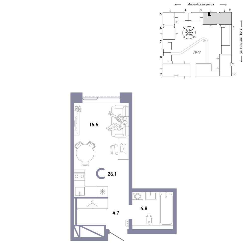 1-комнатная, 26,1 м² — 18 290 000 ₽
