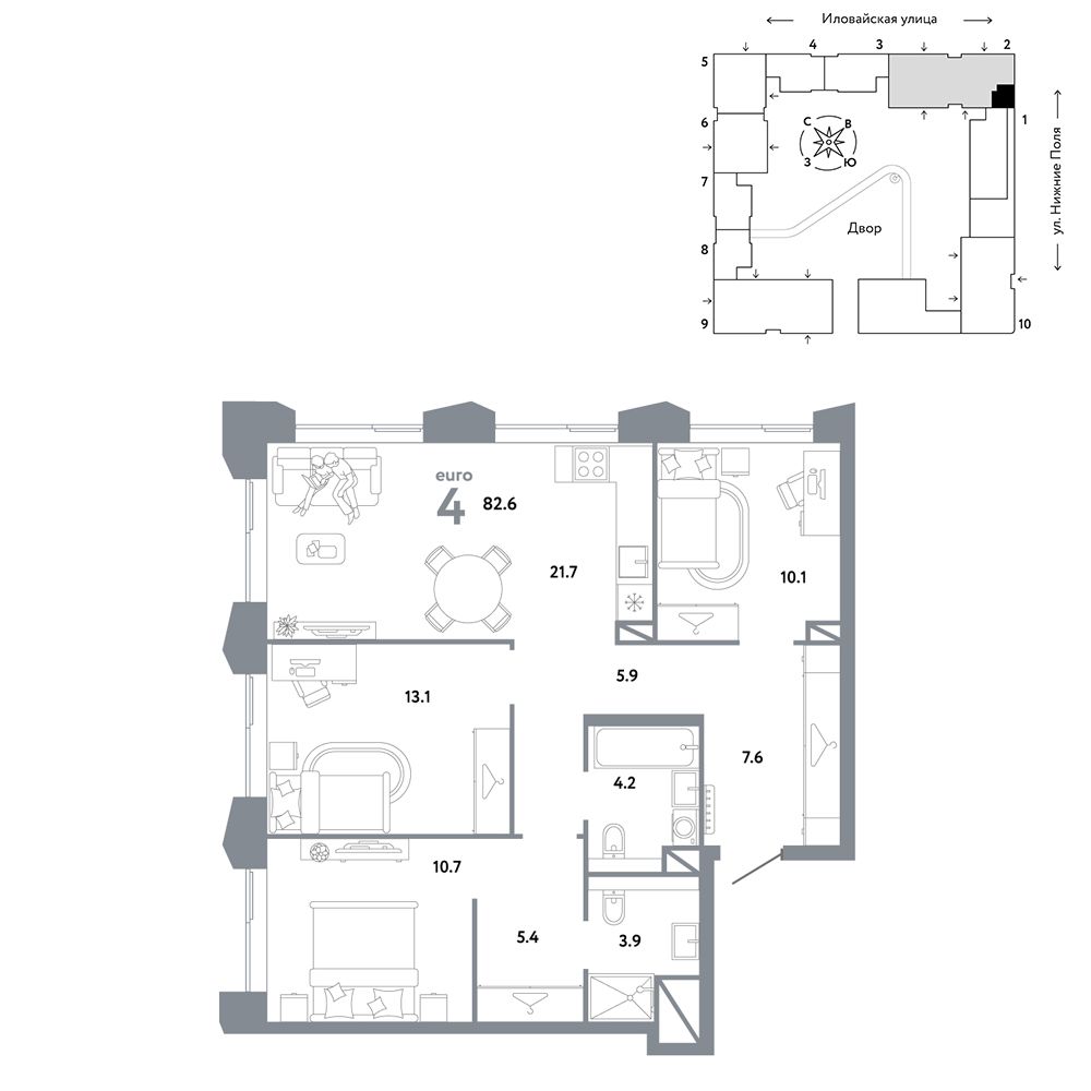 4-комнатная, 82,6 м² — 40 290 000 ₽