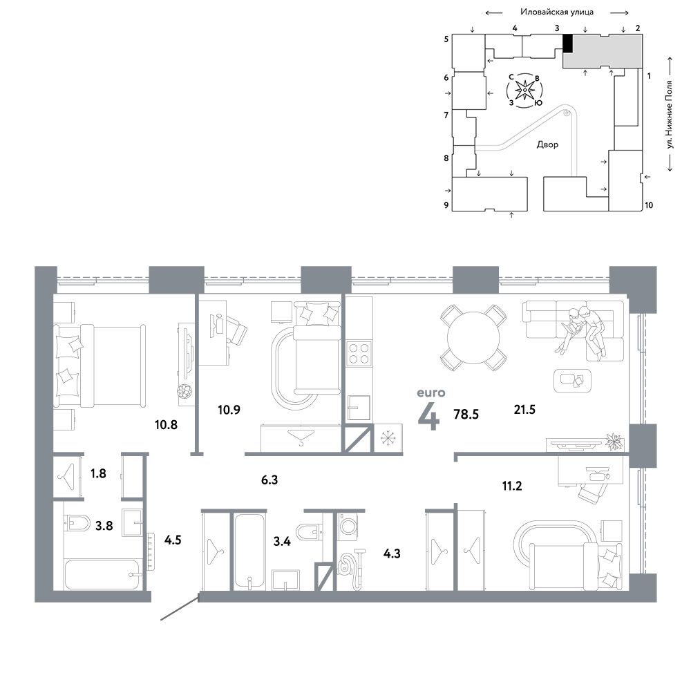 4-комнатная, 78,5 м² — 35 590 000 ₽