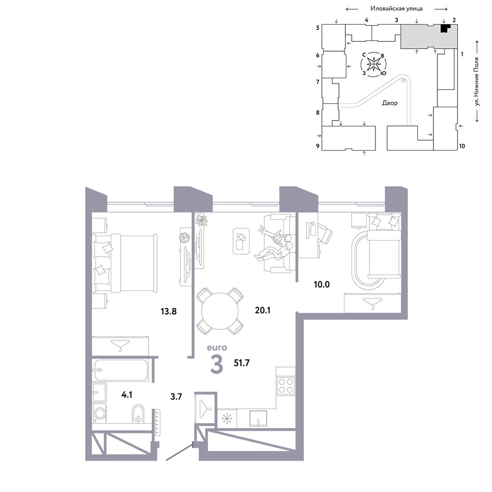 3-комнатная, 51,7 м² — 24 790 000 ₽